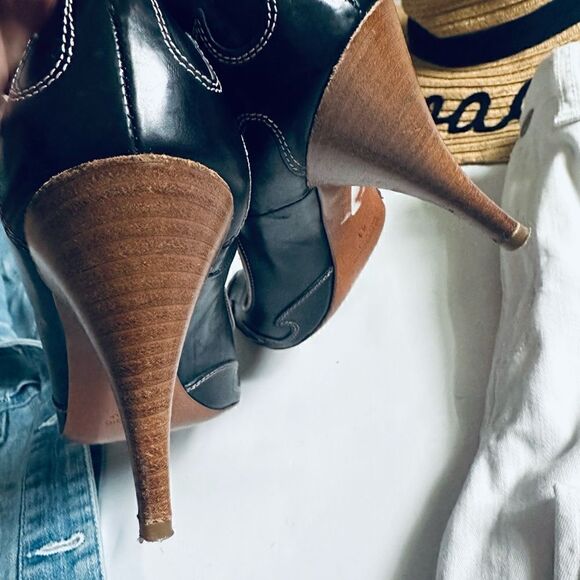 Vintage Romanelli Made in Italy black/pink leather scalloped detail pinup heels - Picture 9 of 10